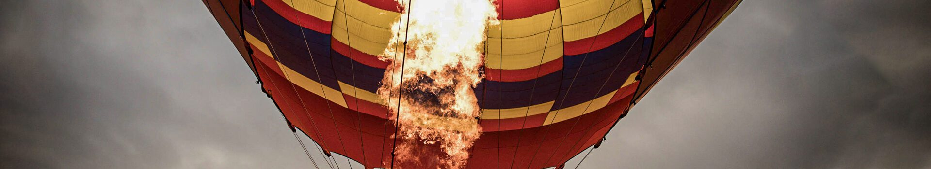 Hot air balloon with roaring flames