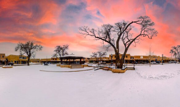 Taos Plaza panorama in winter