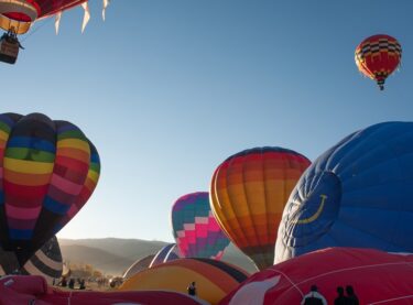 Hot air balloons ascending in the morning