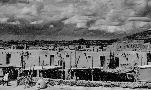 An old photo of Taos Pueblo