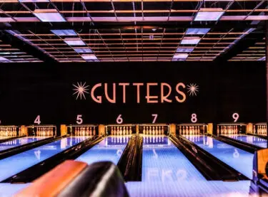 A photo down the bowling lanes at Gutters in Taos