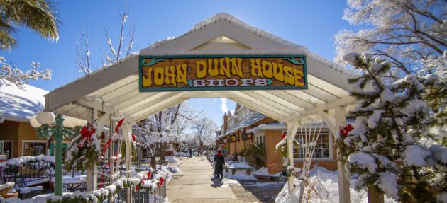 The John Dunn Shops in downtown Taos on a snowy Taos morning