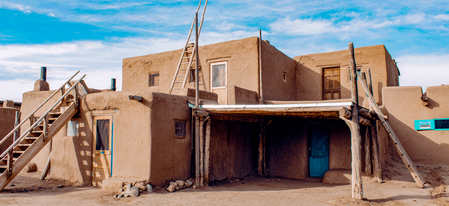 A multi-story Taos Pueblo habitation